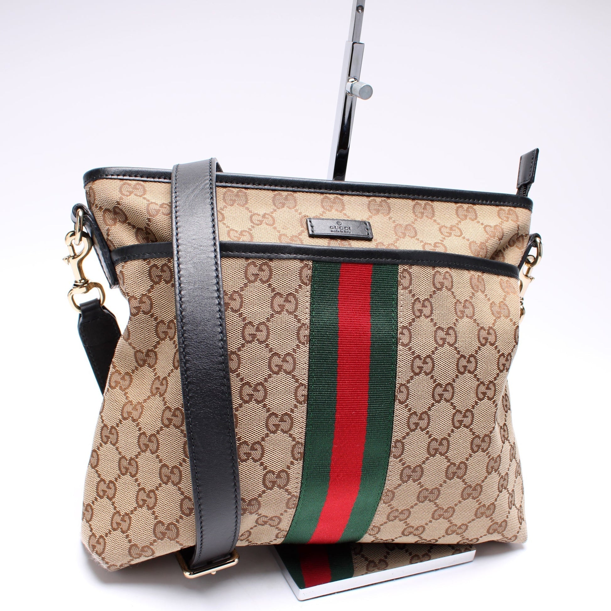Gucci GG Web Flat Messenger Canvas Shoes