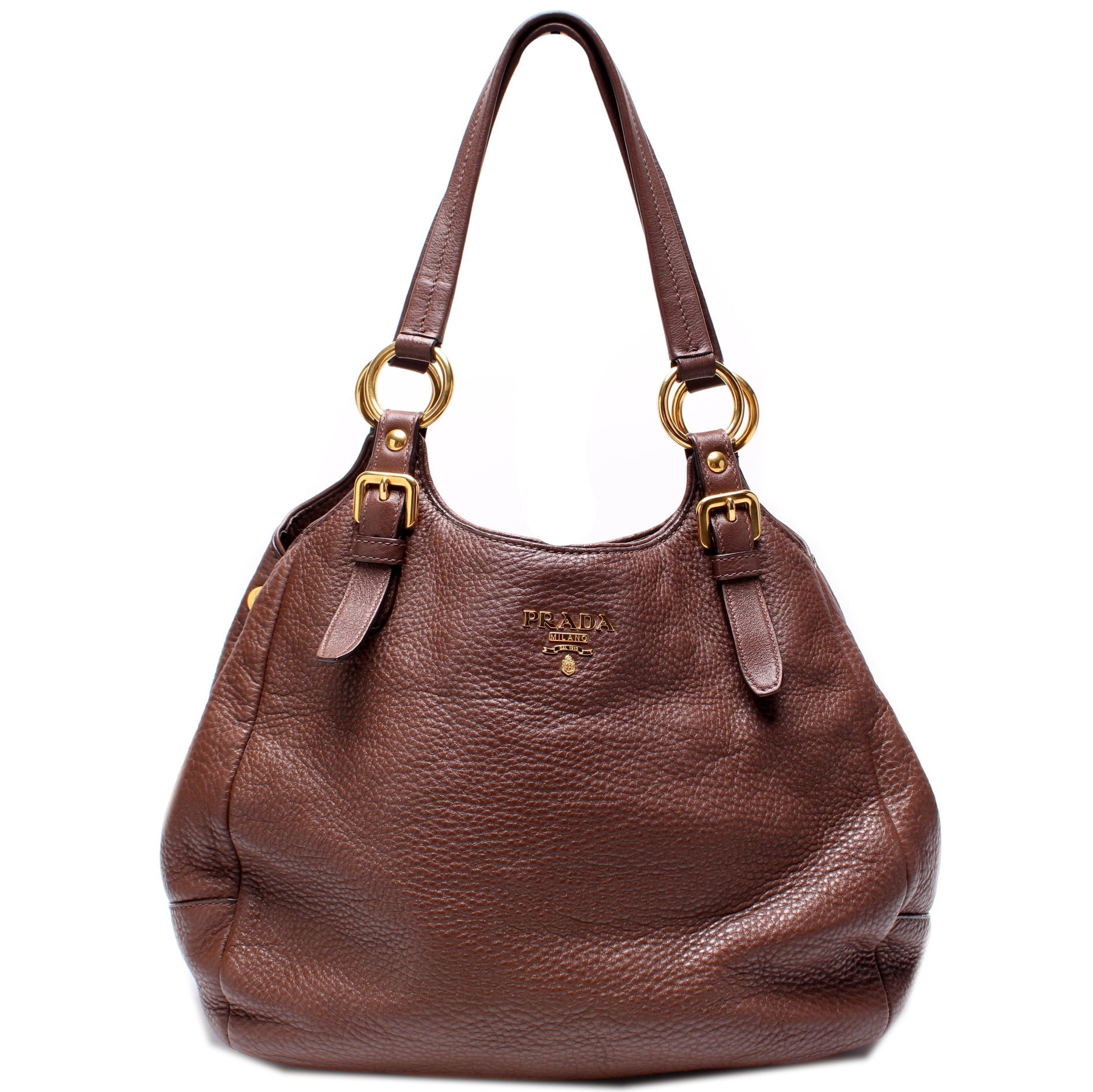 Prada Vitello Daino Buckle Strap Shoulder Bag Medium