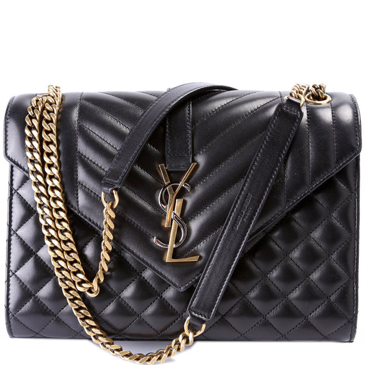 YSL Saint Laurent Saint Laurent Envelope Lambskin Nappa Triquilt Bag Medium Travel Bag