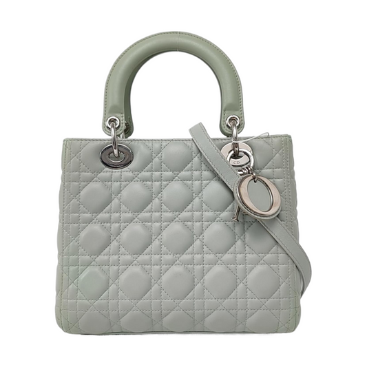 Dior Lady Medium Mint Lambskin Hardware Handbag Leather Green Travel Bag