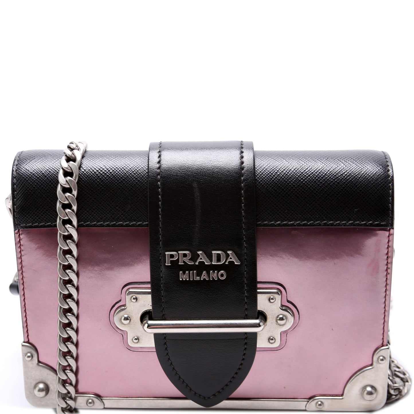 Prada Saffiano Metallic Vitello Cahier Crossbody Bag Chain