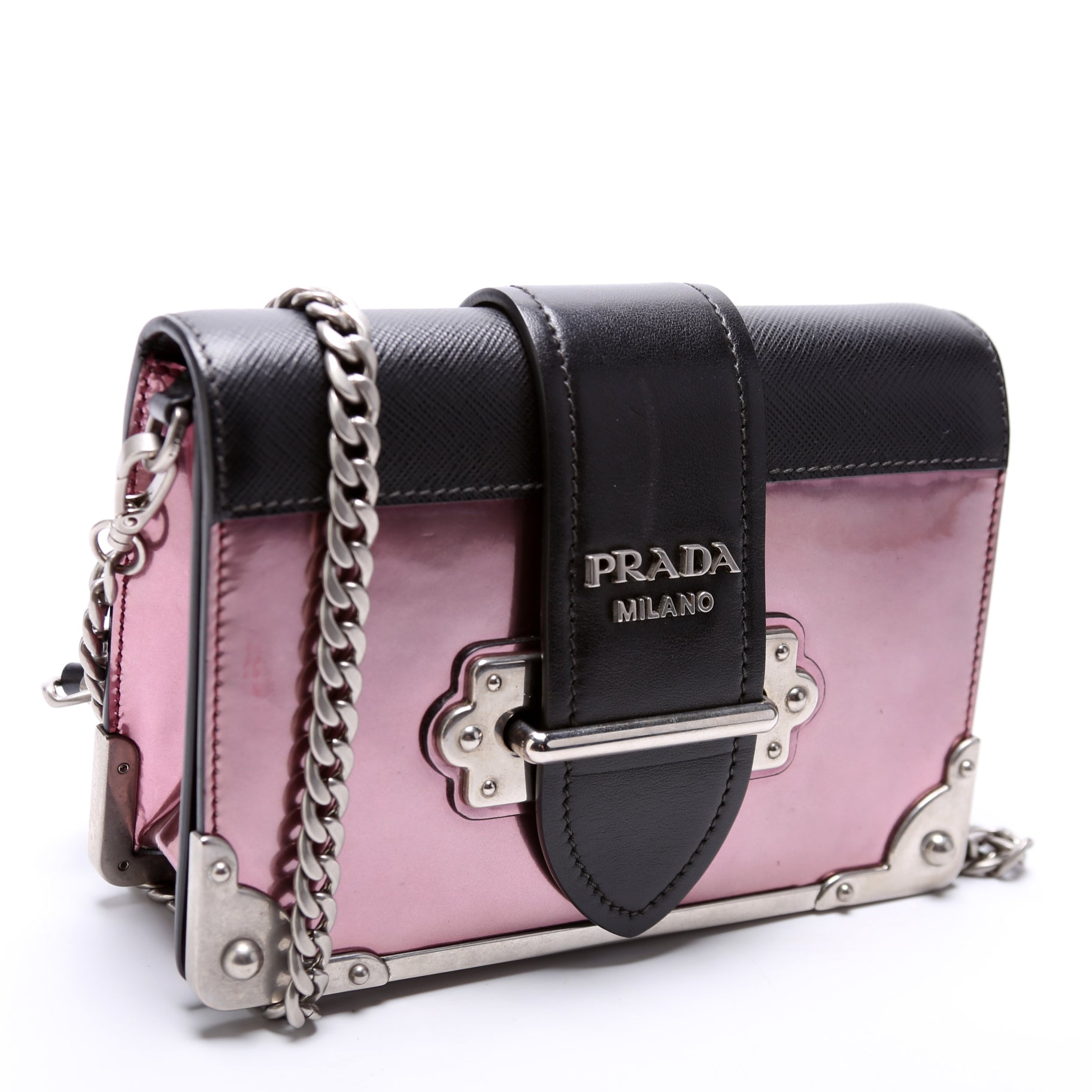 Prada Saffiano Metallic Vitello Cahier Crossbody Bag Chain