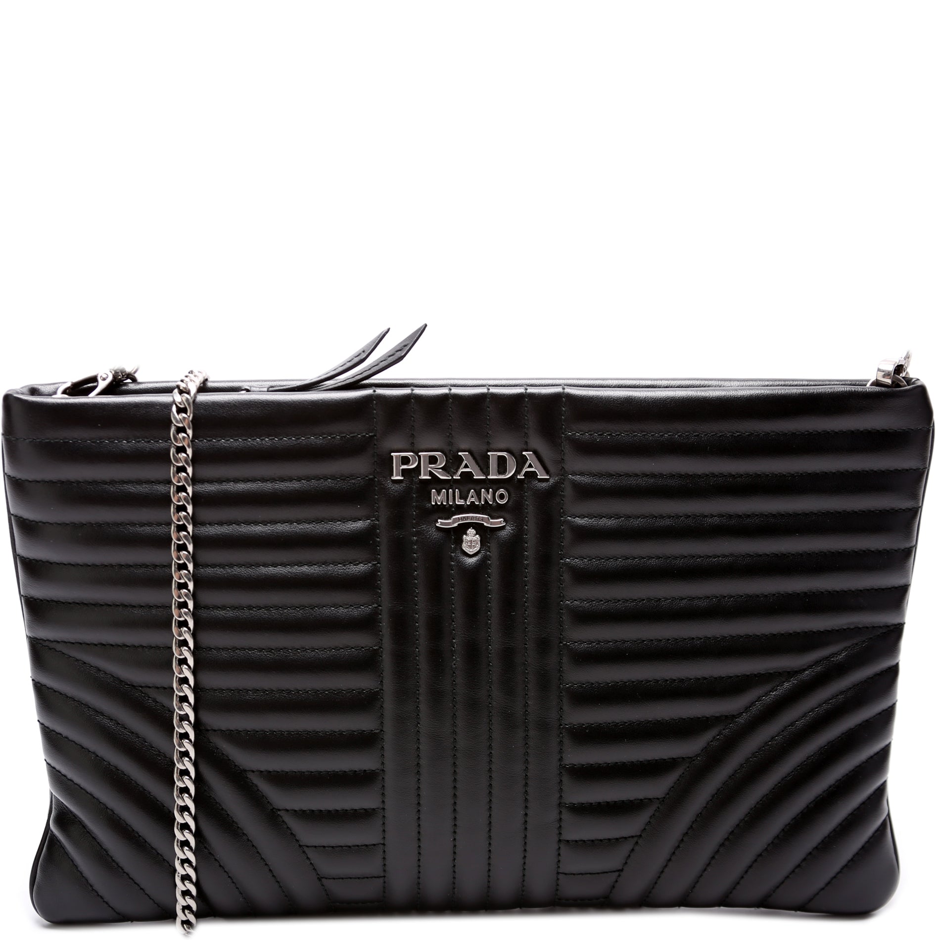 Prada Soft Calfskin Diagramme Clutch With Bag Chain Clutch Bag
