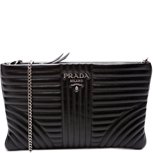 Prada Soft Calfskin Diagramme Clutch With Bag Chain Clutch Bag