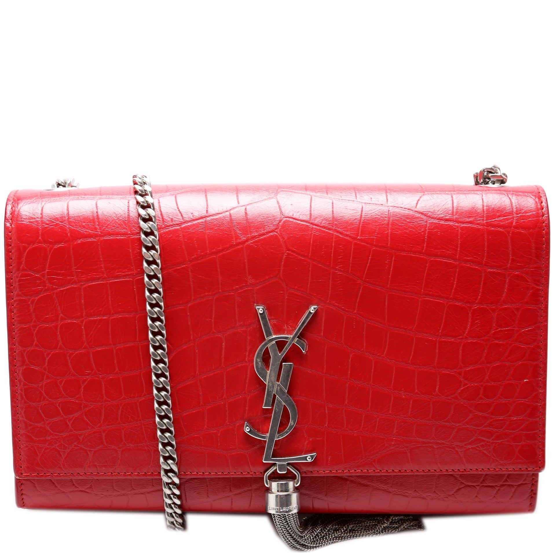 YSL Saint Laurent Kate Tassel Satchel Crocodile Bag Medium Embossed Satchel Bag
