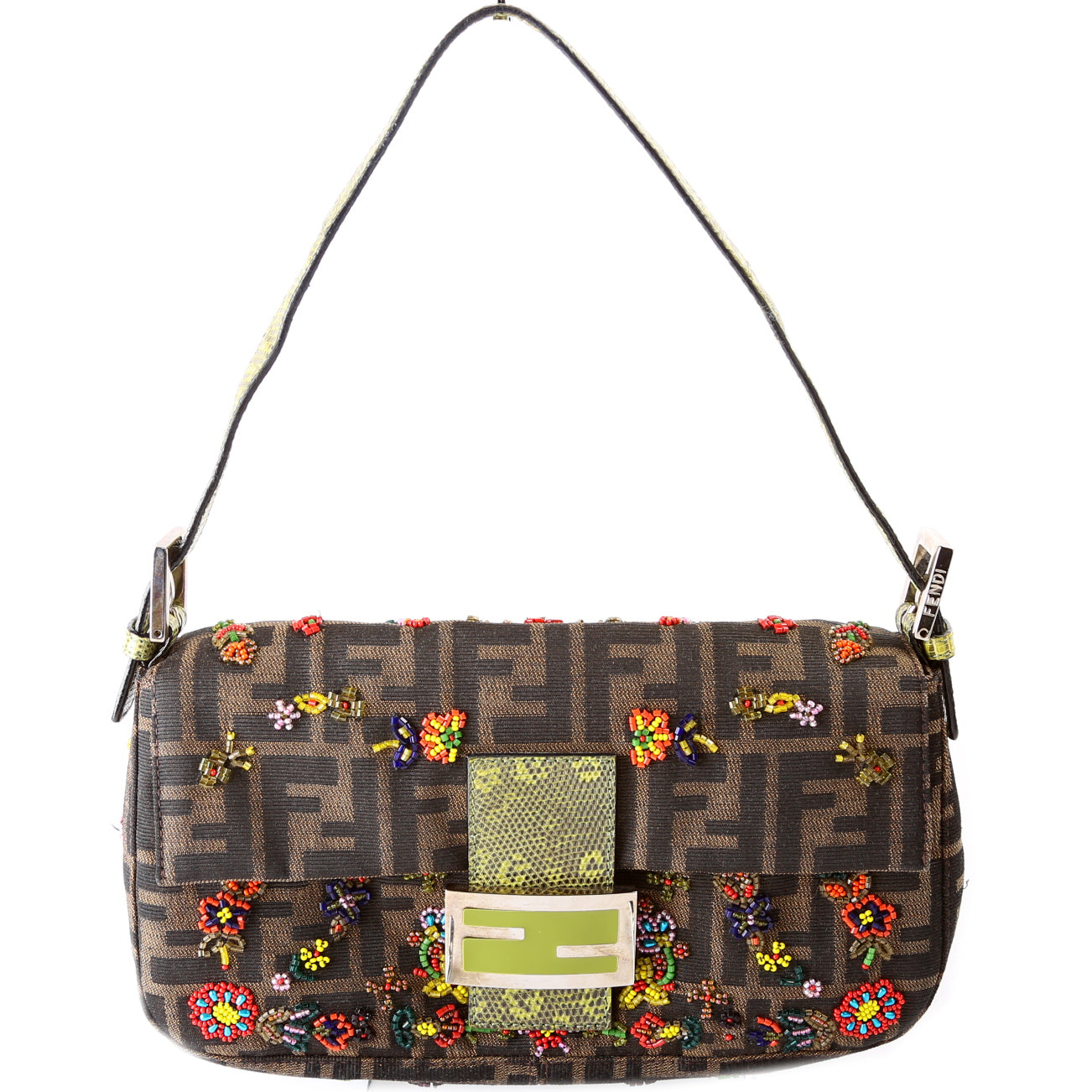Fendi Baguette Beaded Flower Lizard Bag Shoulder Bag