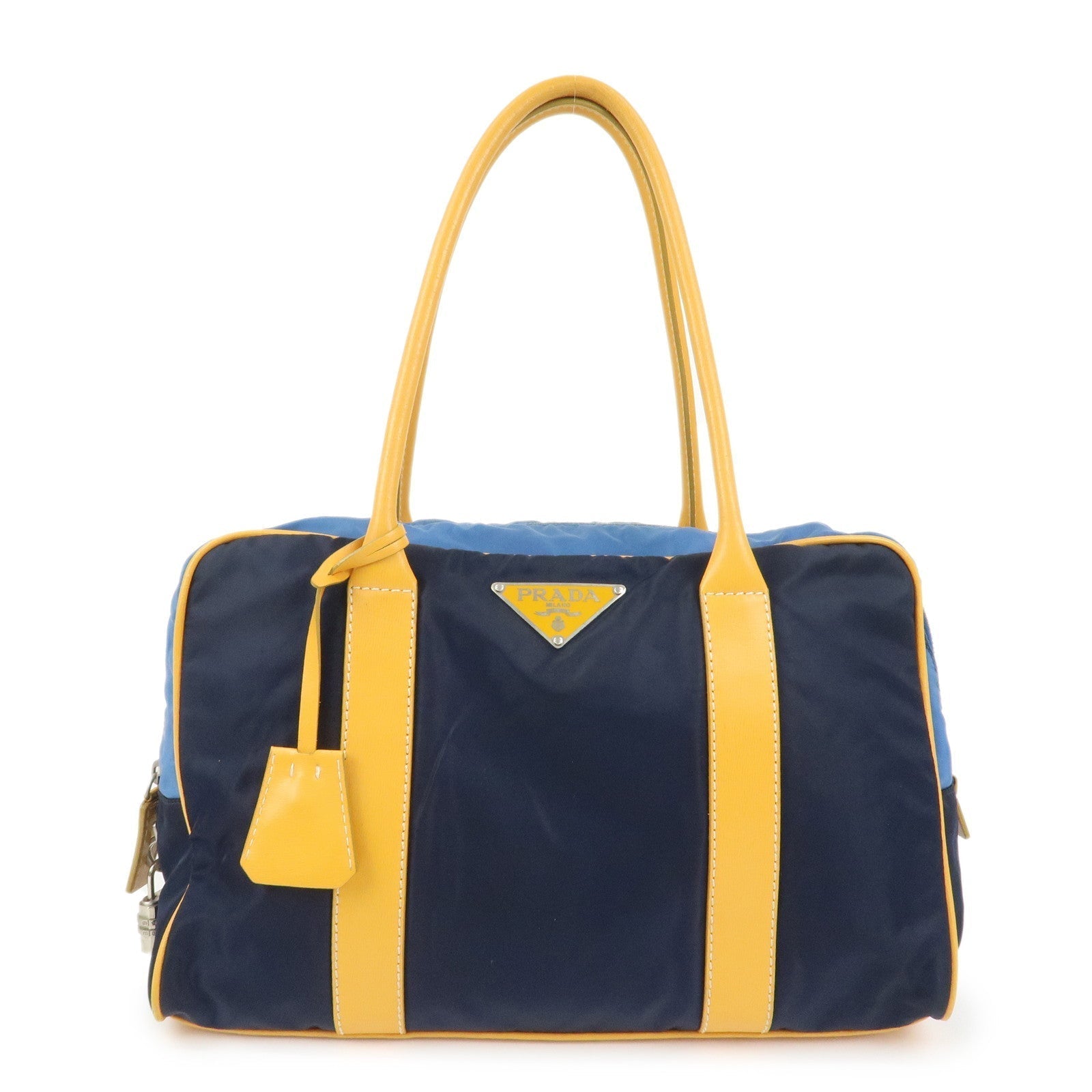 Shoulder Bag Triangle Hand Bag Leather Nylon Yellow