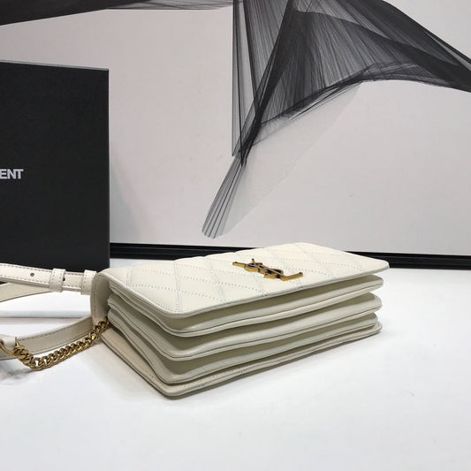 YSL Saint Laurent Angie 8in 22cm Patent White Handbag