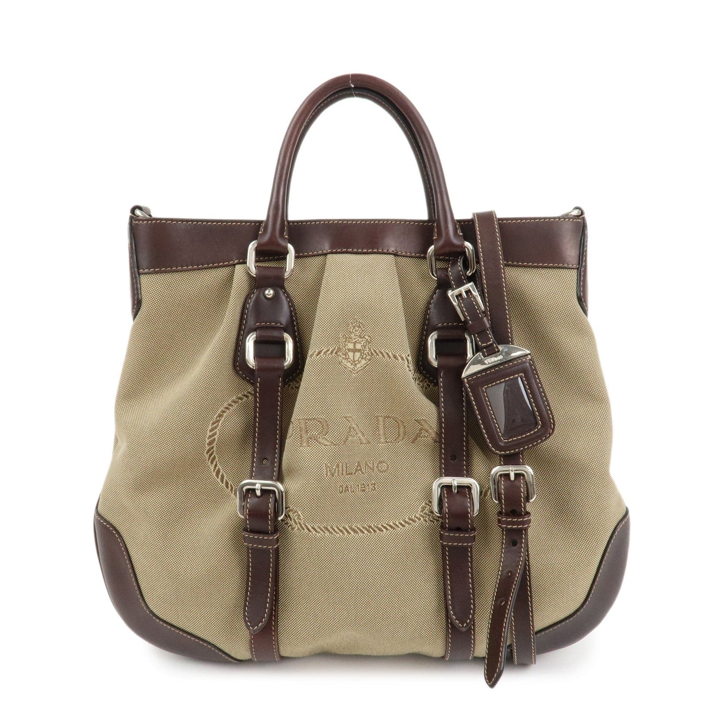 Jaguard 2way Hand Bag Leather Brown Beige Handbag