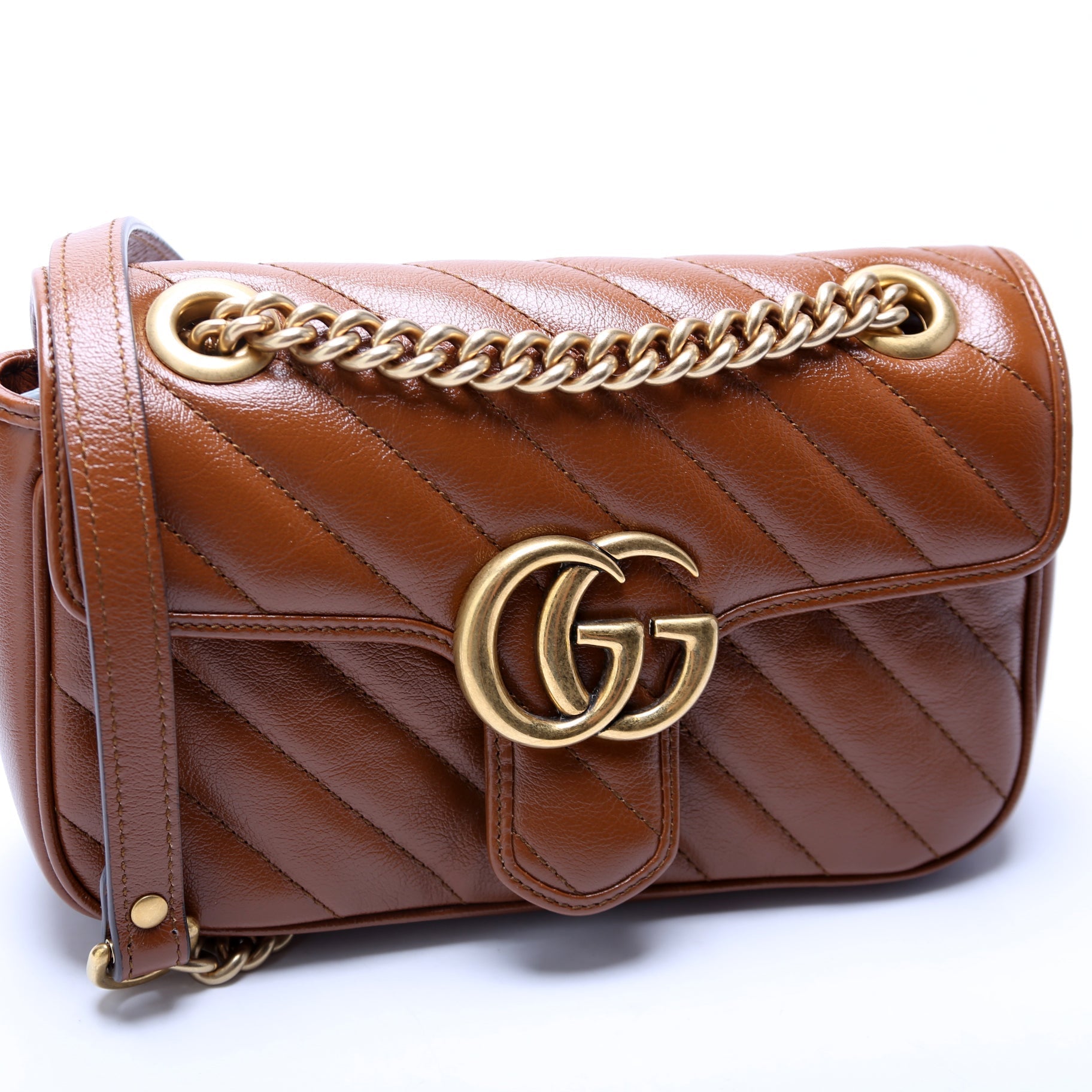 Gucci Marmont Diagonal Leather Mini Flap Shoulder Bag
