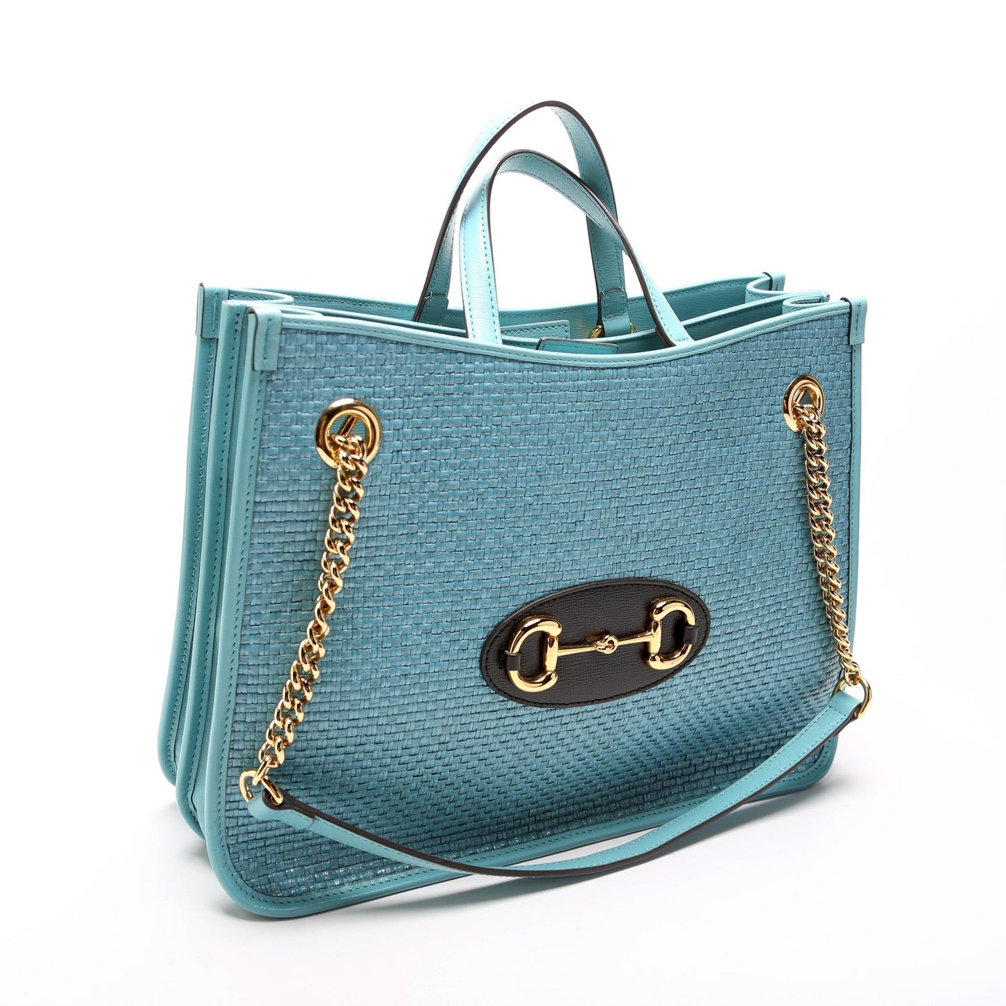 Gucci Horsebit Raffia Chain Tote Bag