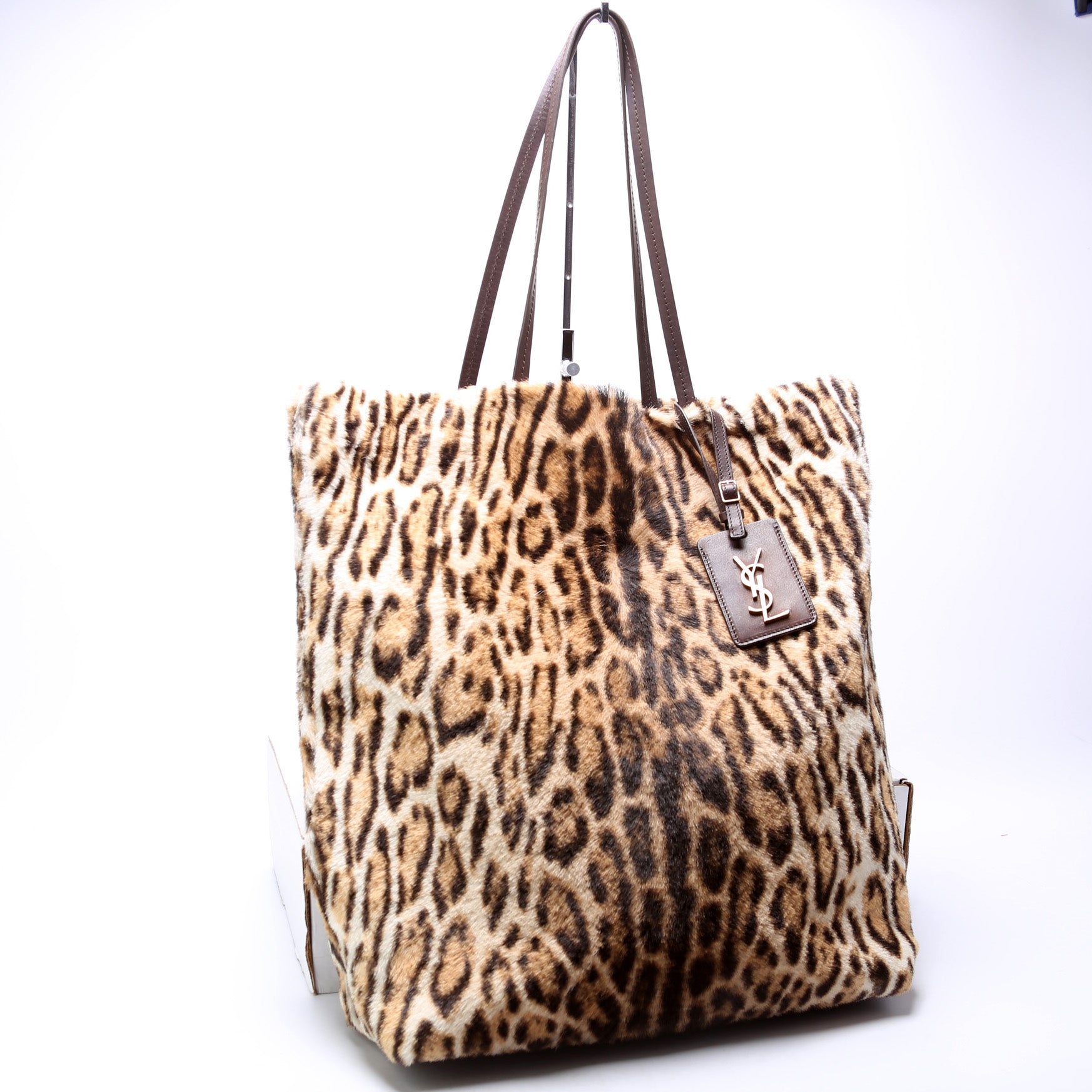 YSL Saint Laurent Saint Laurent Leopard Print Ponyhair North South Tote Bag