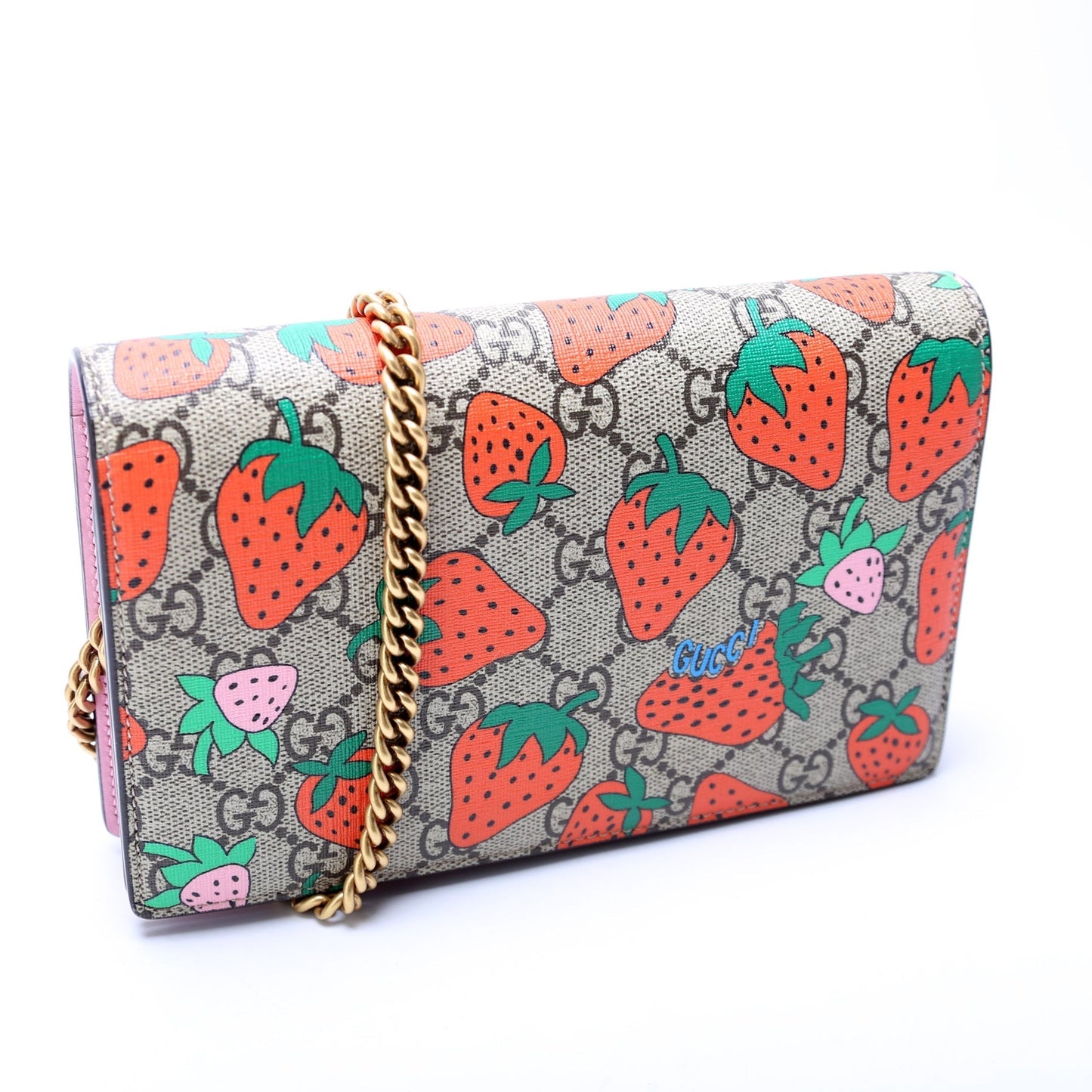 Gucci GG Stawberry Chain Wallet Case