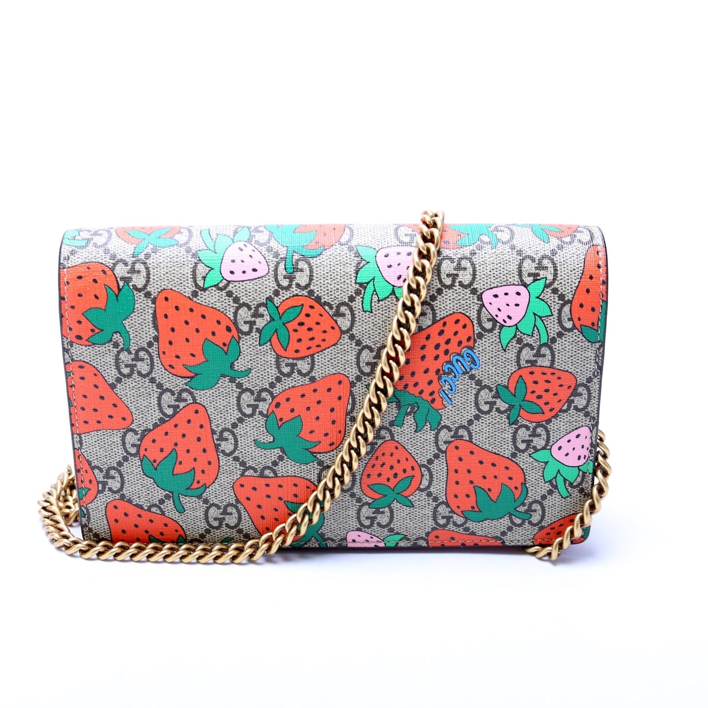 Gucci GG Stawberry Chain Wallet Case