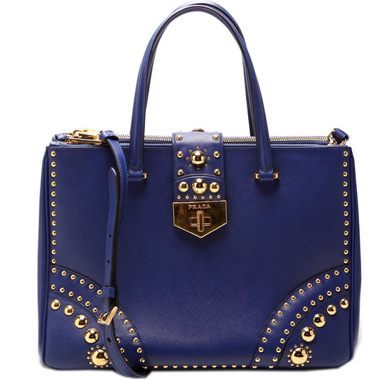 Prada Saffiano Turnlock Studded Double Zip Bag Medium Travel Bag