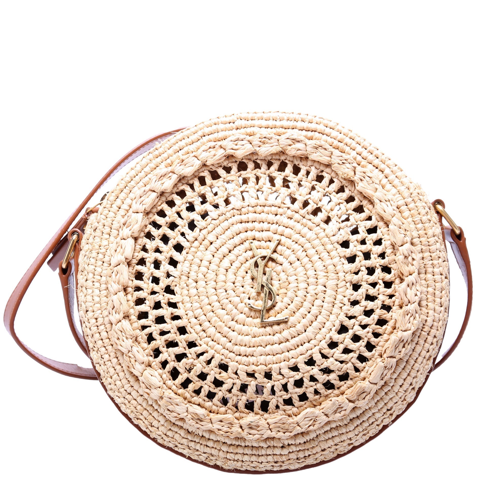YSL Saint Laurent Saint Laurent Sac Round Crossbody Bag Raffia Woven