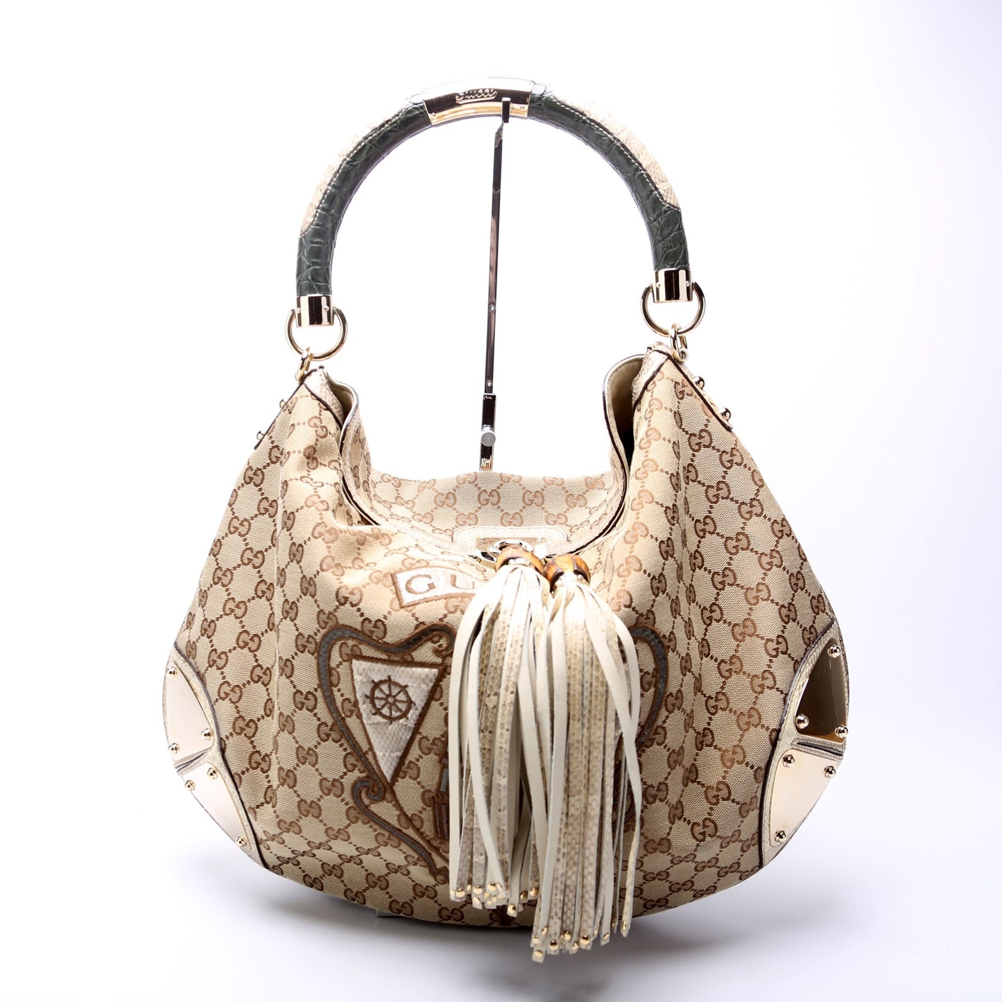 Gucci GG Crest Patchwork Indy Canvas Top Handle Shoulder Bag