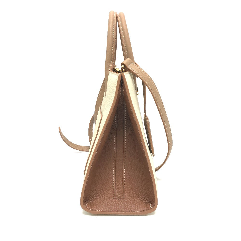 Burberry Bt Bicolor Handbag Leather White Beige Travel Bag