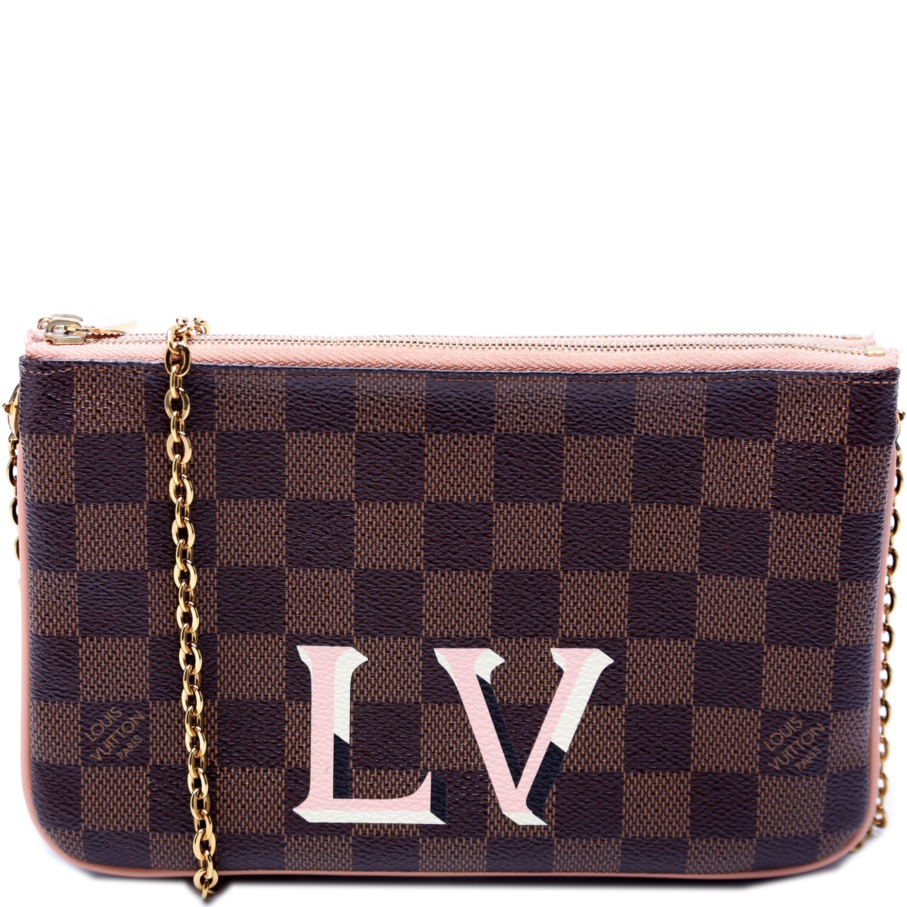 Louis Vuitton Pochette Double Zip Ebene Damier Clutch Bag Ebene 1