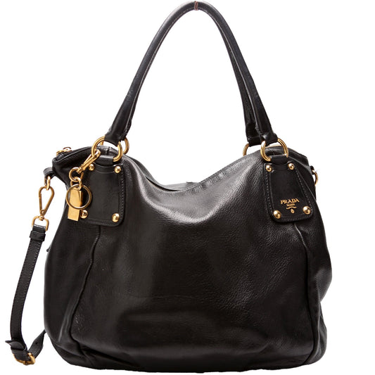 Prada Cervo Shine Shopping Tote Bag