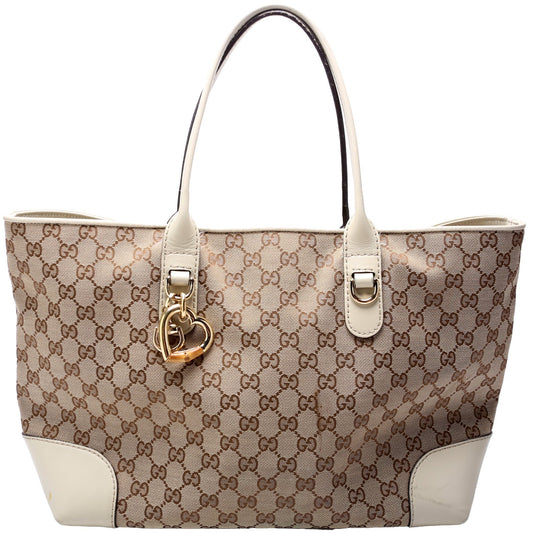 Gucci GG Heart Bit Charm Canvas Tote Bag