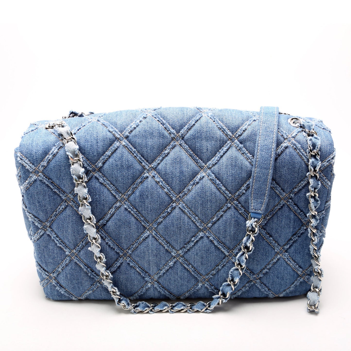 Chanel Chip Flap Frayed Denim 29M Blue Handbag