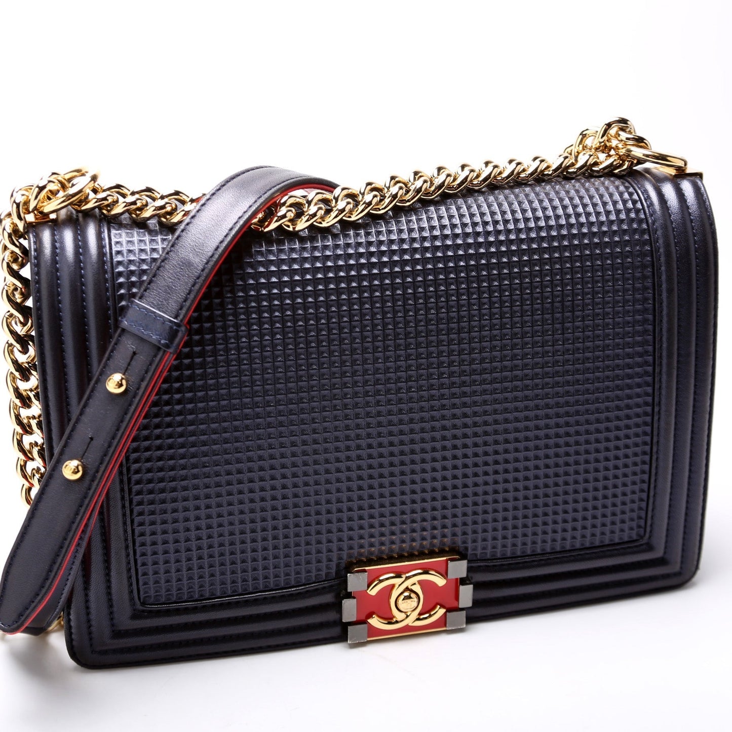 Chanel Boy Flap New Cube Embossed Lambskin Handbag Lambskin 18M