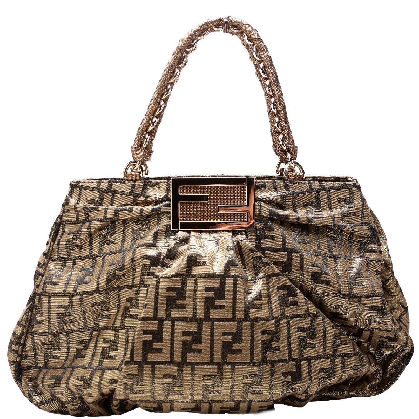 Fendi Mia Tote Metallic Zucca Bag Canvas Large Tote Bag