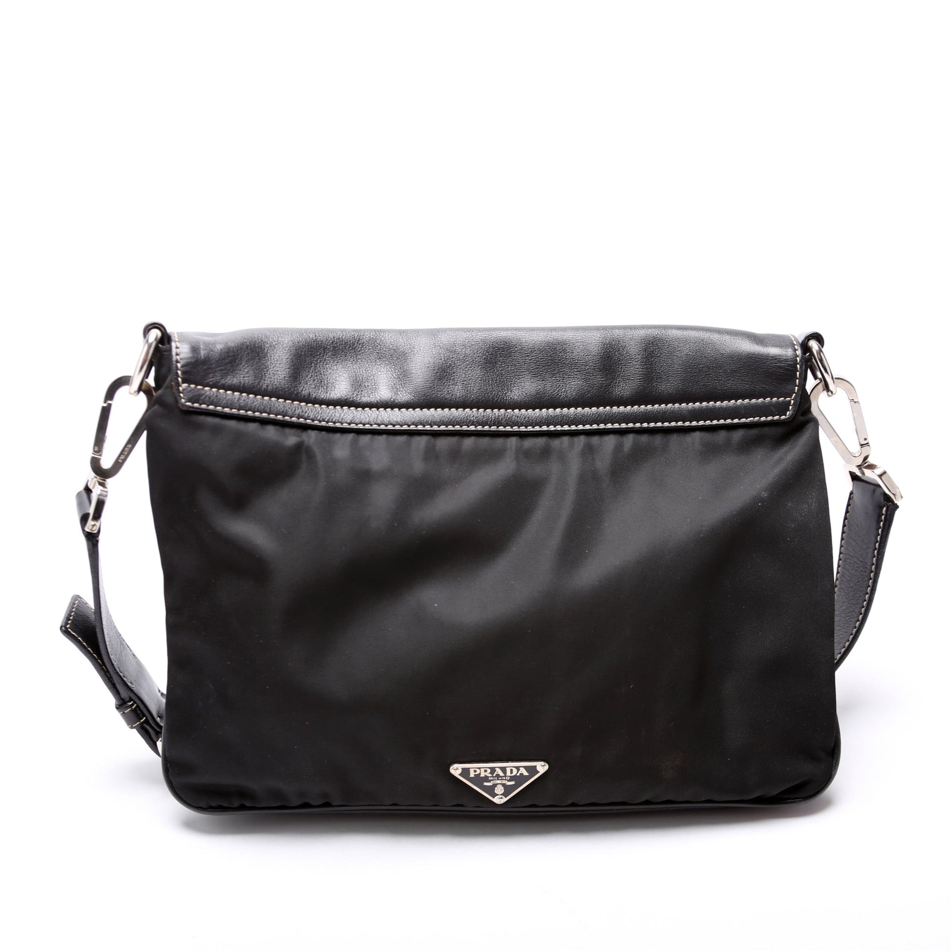 Prada Pushlock Shoulder Bag Leather Nylon