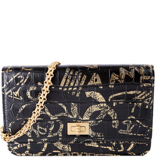 Chanel WOC 2.55 Crocodile Embossed Graffiti Calfskin Clutch Bag