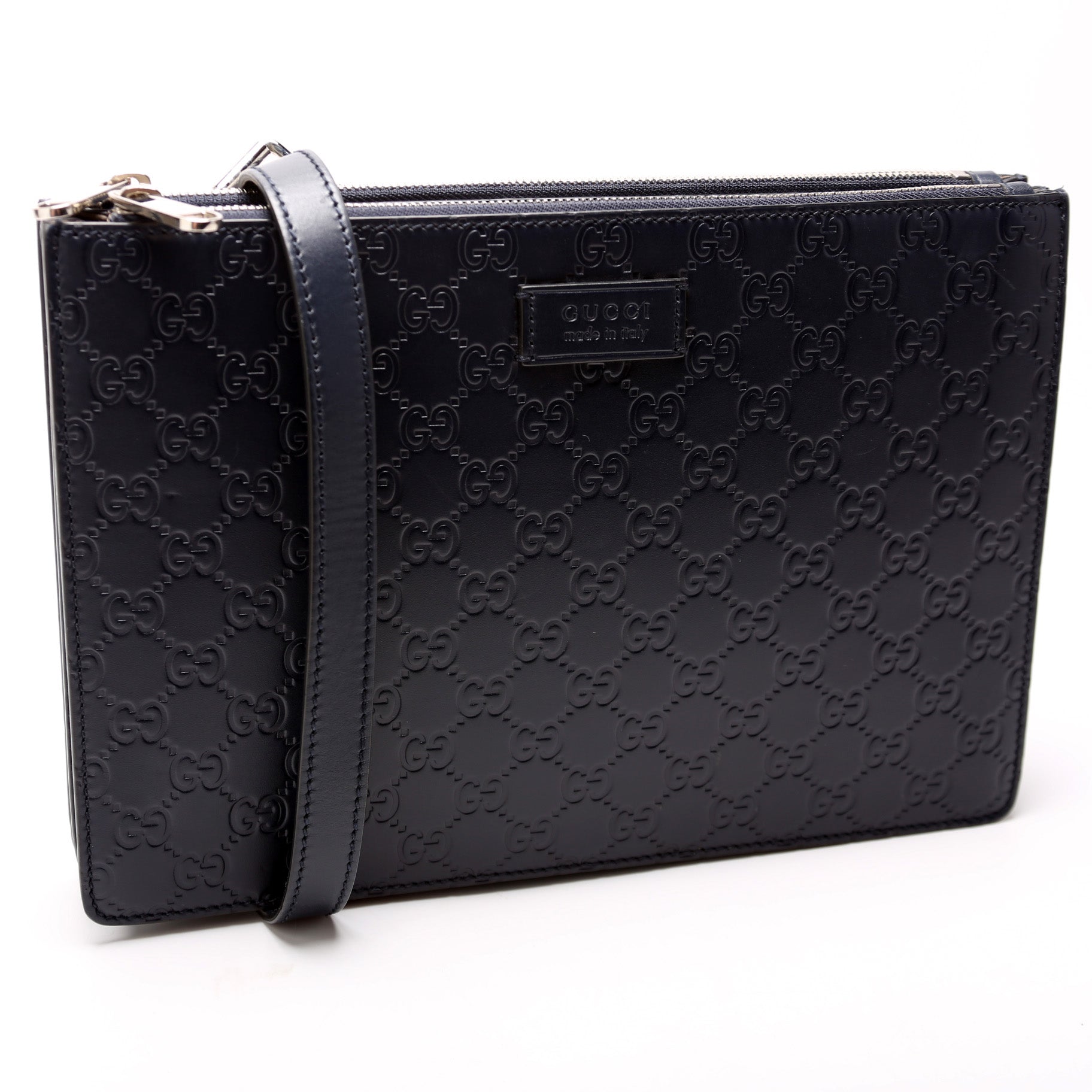 Gucci GG Double Zip Messenger Leather Travel Bag