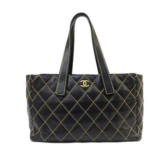 Chanel wild stitch fittings here mark handbag Black Gold Tote Bag