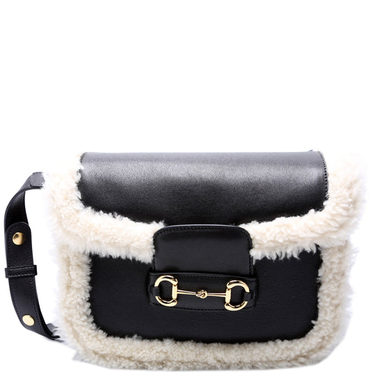 Gucci Horsebit Shearling Leather Shoulder Bag