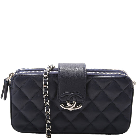 Chanel Box CC Double Zip WOC Lambskin Clutch Bag