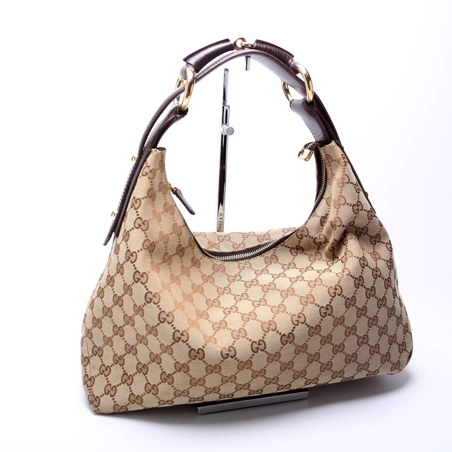 Gucci Horsebit GG Canvas Shoulder Bag