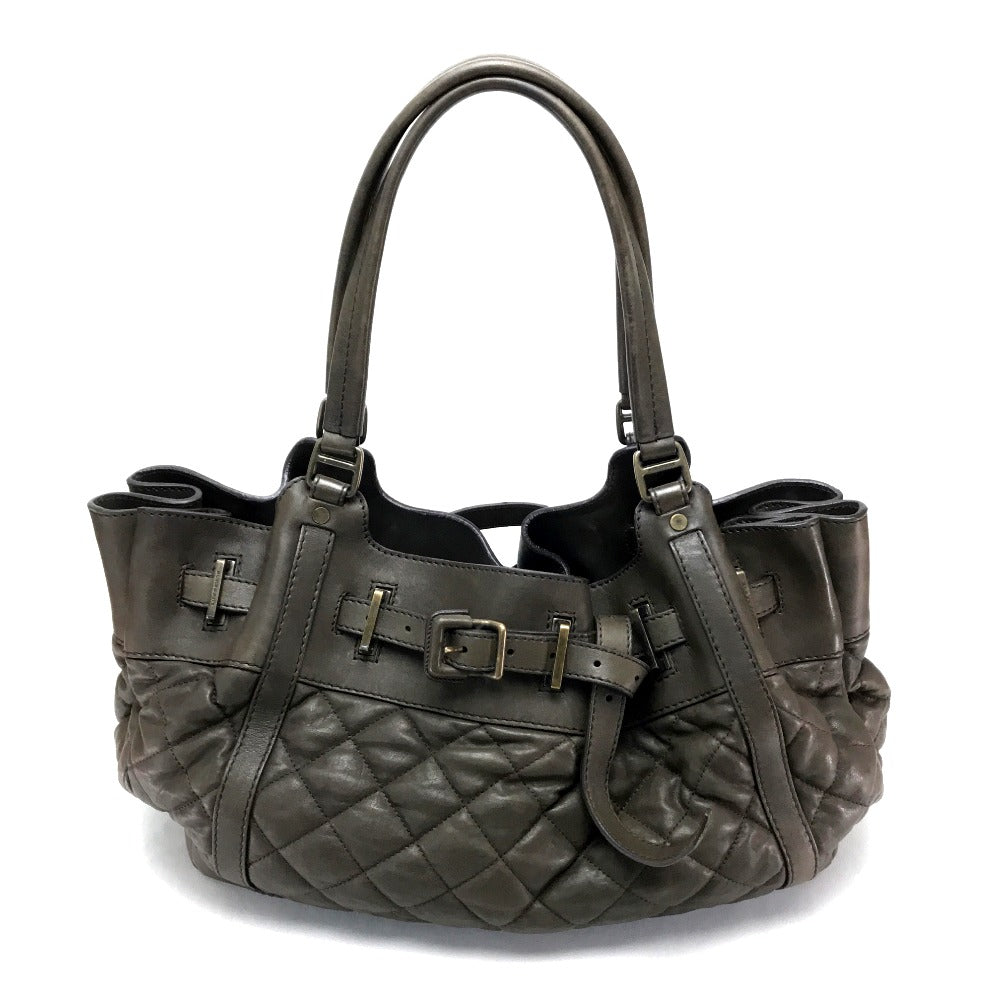Burberry Tote Bag Lamb Men Women Unisex Unisex Leather Quilted Brown