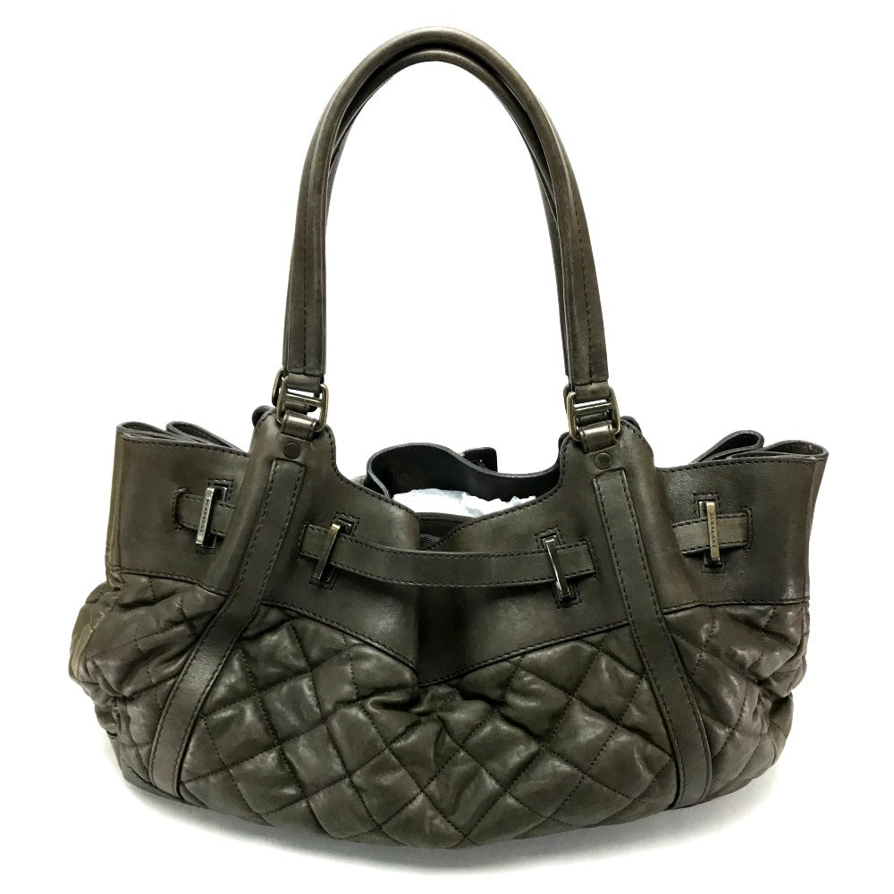Burberry Tote Bag Lamb Men Women Unisex Unisex Leather Quilted Brown