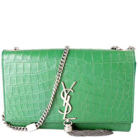 YSL Saint Laurent Kate Tassel Satchel Croc Embossed Bag Medium Travel Bag