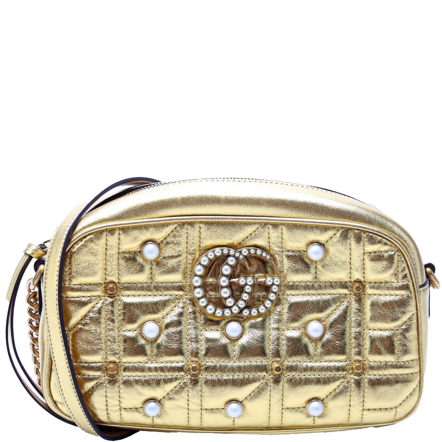 Gucci Marmont Pearl Camera Leather Small Crossbody Bag