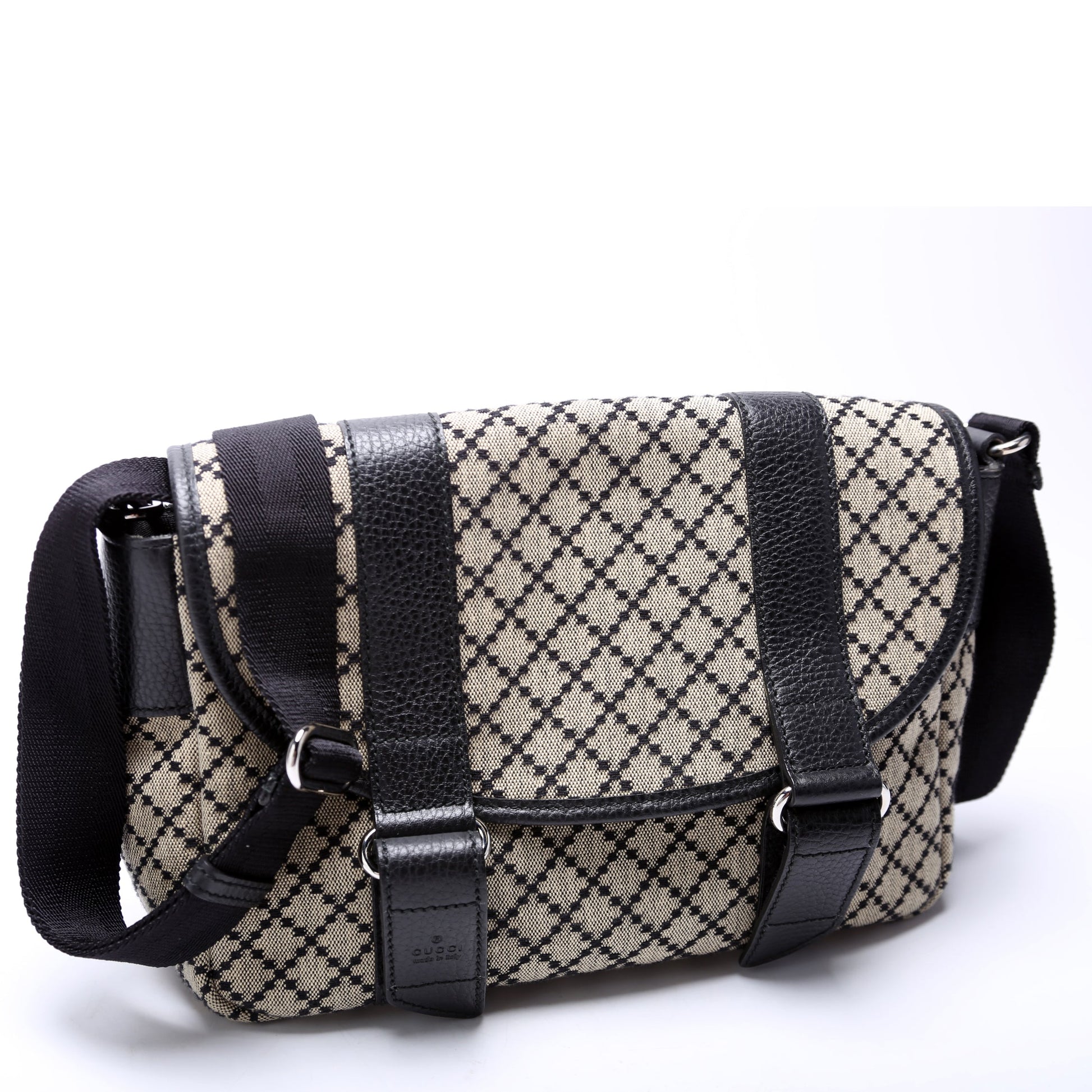 Gucci Diamante Double Buckle Messenger Canvas Small Flap Travel Bag