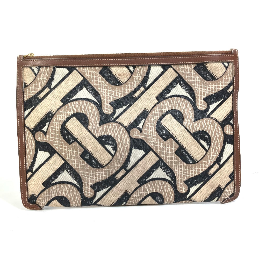 Burberry Clutch Bag Pvc Bag Tb Whole Pattern Clutch Leather Brown