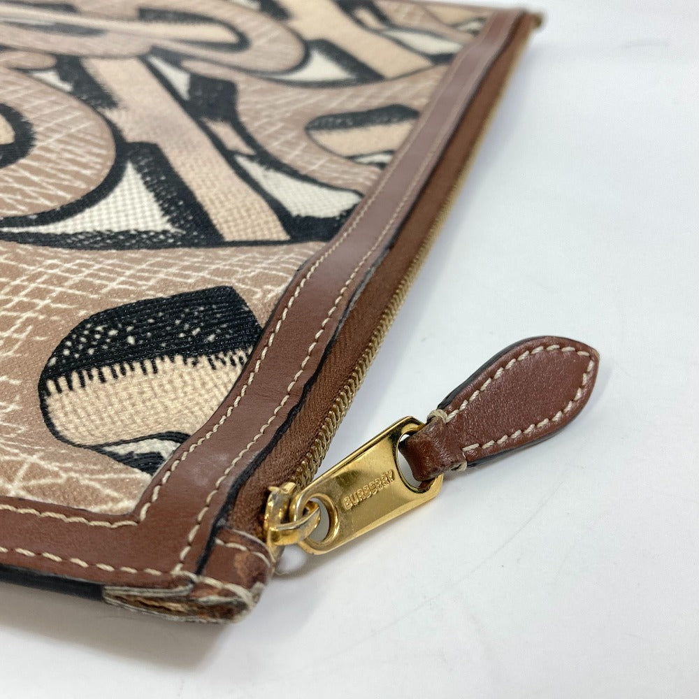 Burberry Clutch Bag Pvc Bag Tb Whole Pattern Clutch Leather Brown