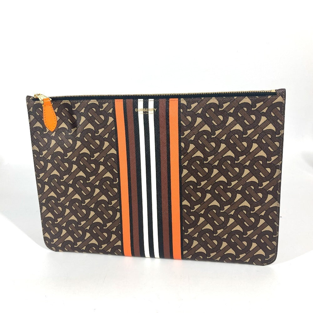 Burberry Clutch Bag Tb Unisex Unisex Leather Brown Logo