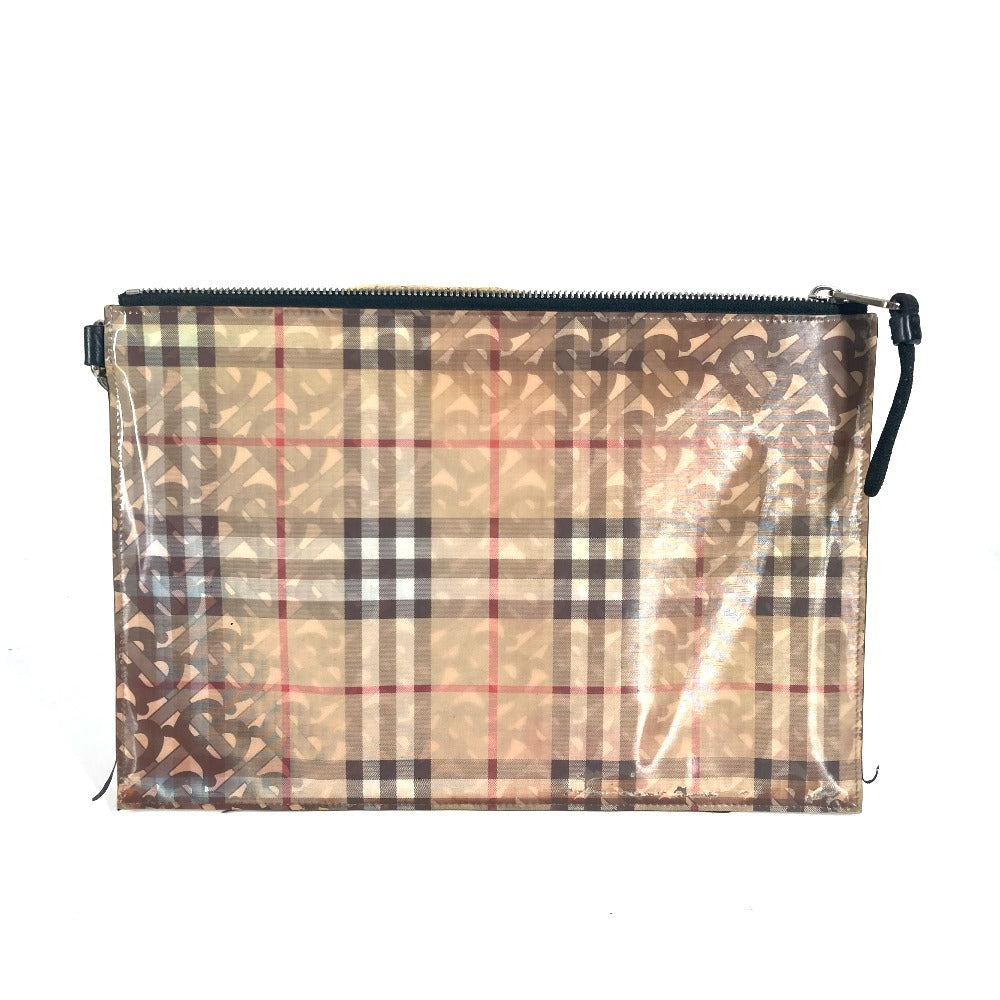 Burberry Clutch Bag Check Tb Nylon Beige Logo