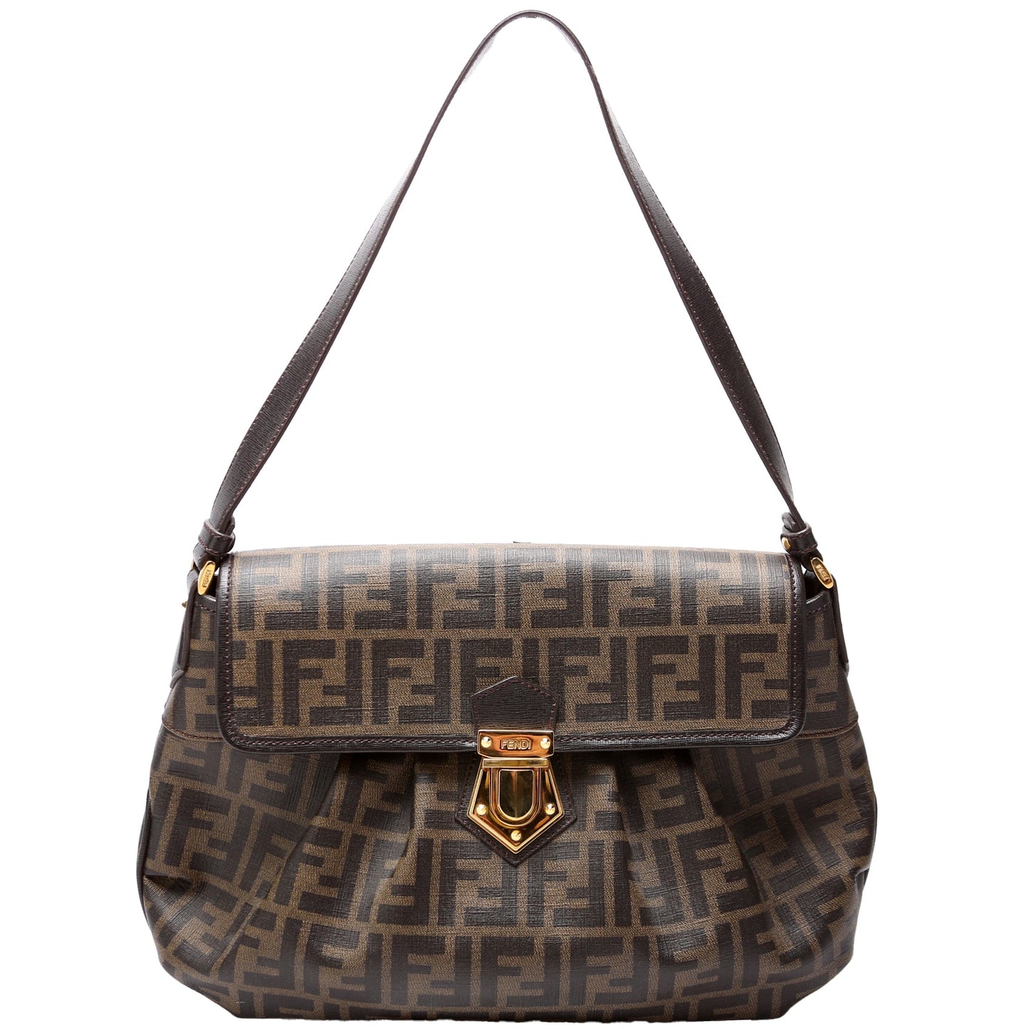 Fendi 8Br672 Zucca Coated Push Lock Shoulder Bag Canvas