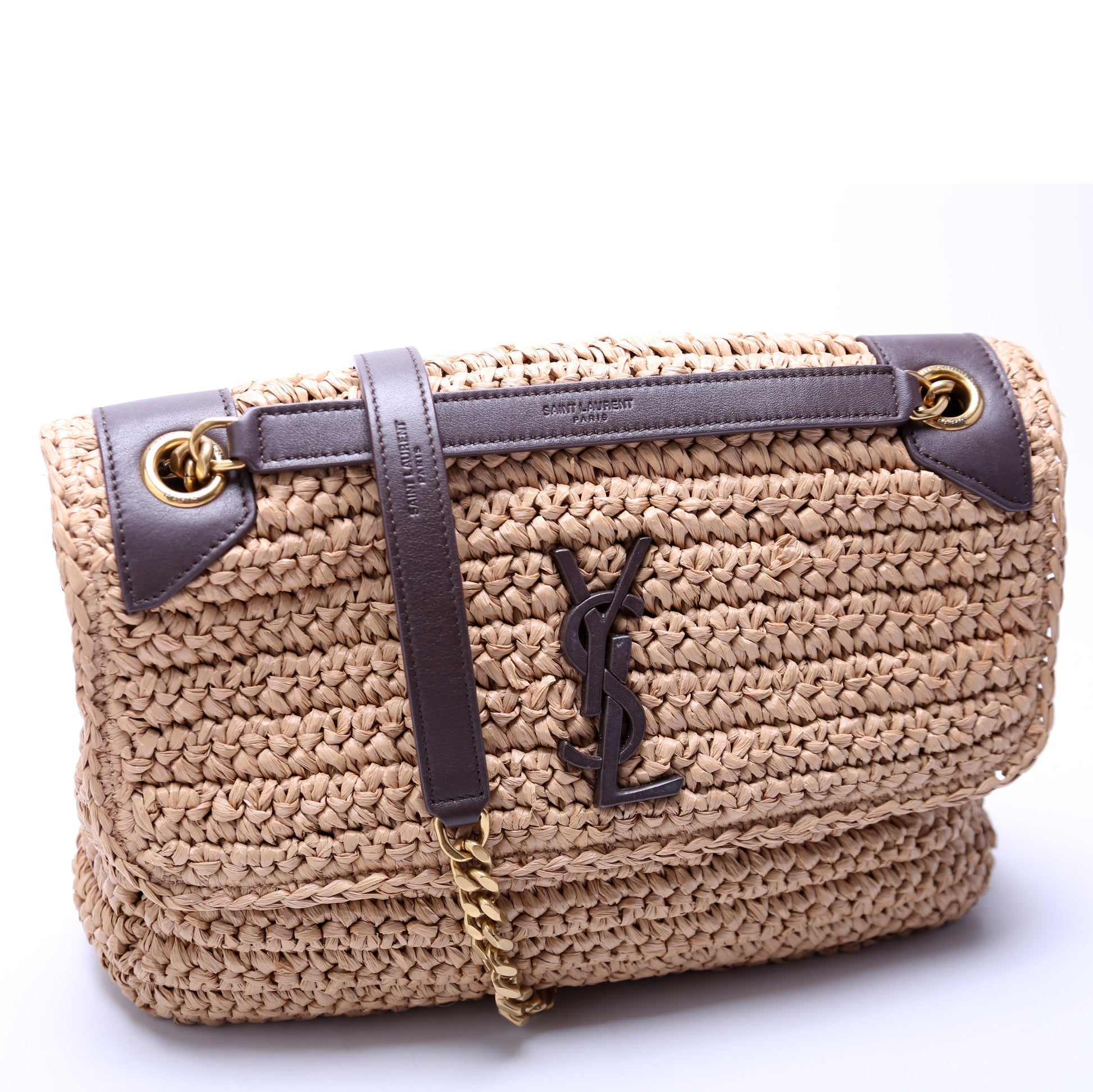 YSL Saint Laurent Niki Bag Raffia Medium Travel Bag