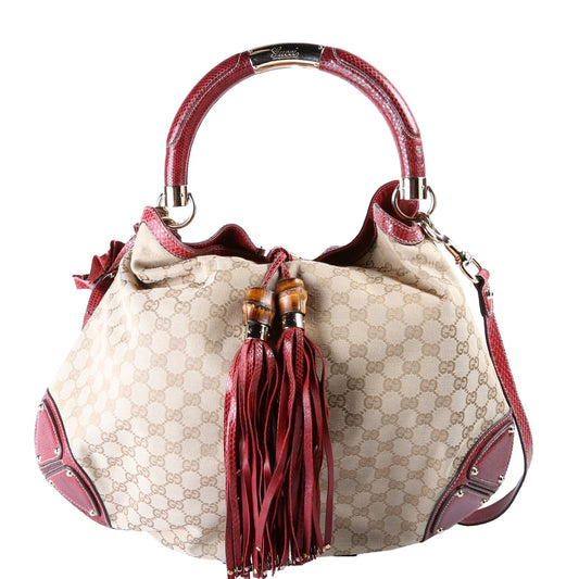 Gucci GG Unicef Indy Canvas Python Large Top Handle Shoulder Bag