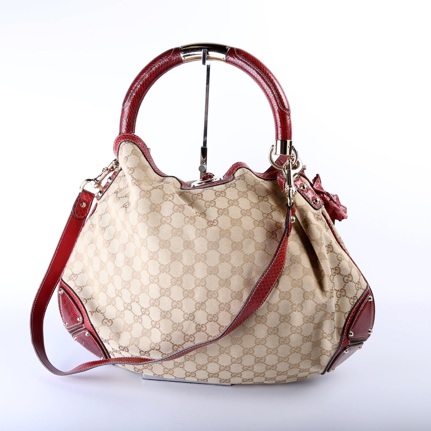 Gucci GG Unicef Indy Canvas Python Large Top Handle Shoulder Bag