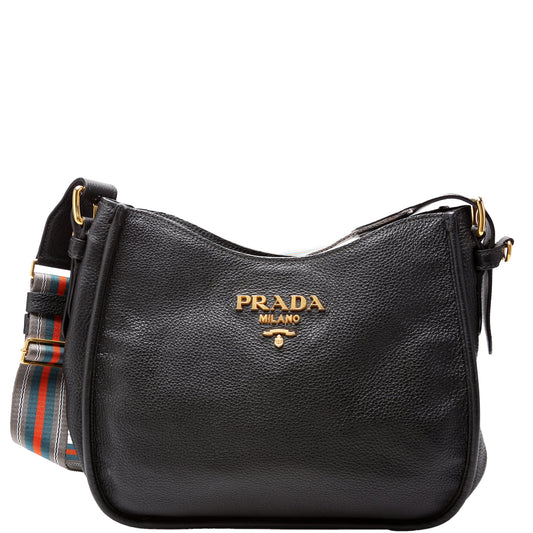 Prada Vitello Daino Hobo Bag Black Travel Bag