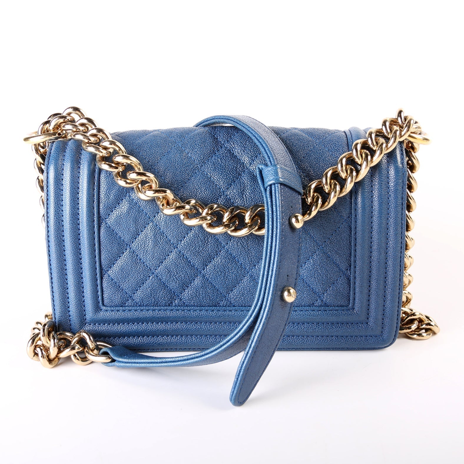 Chanel Boy Flap Caviar 27M Blue Small Handbag